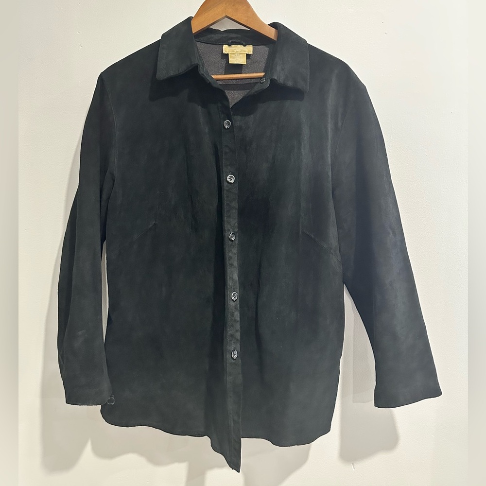 COTTON GINNY Vintage Black Suede Leather Button‎ Down Size M